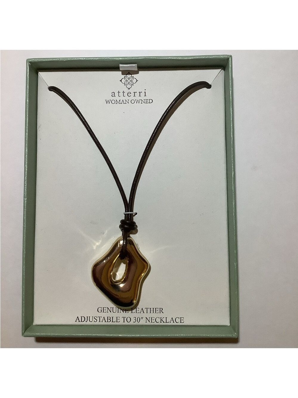 Atterri Genuine Leather Necklace With Goldtone Pendant New